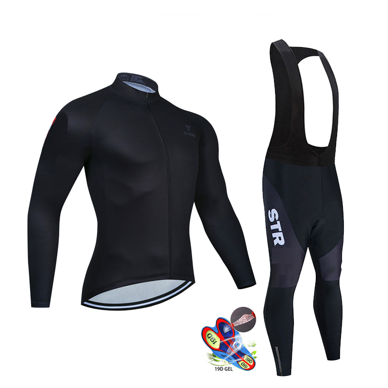 Junior Cycling Gear - Sonbahar Siyah Bisiklet Jersey Seti Uzun